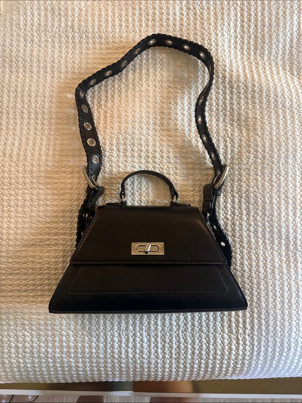 Bcbgeneration Black Leather Pyramid Satchel Handbag